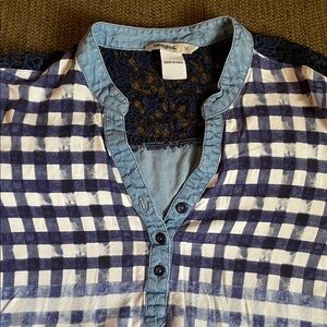 Desigual Navy and White Plaid Top